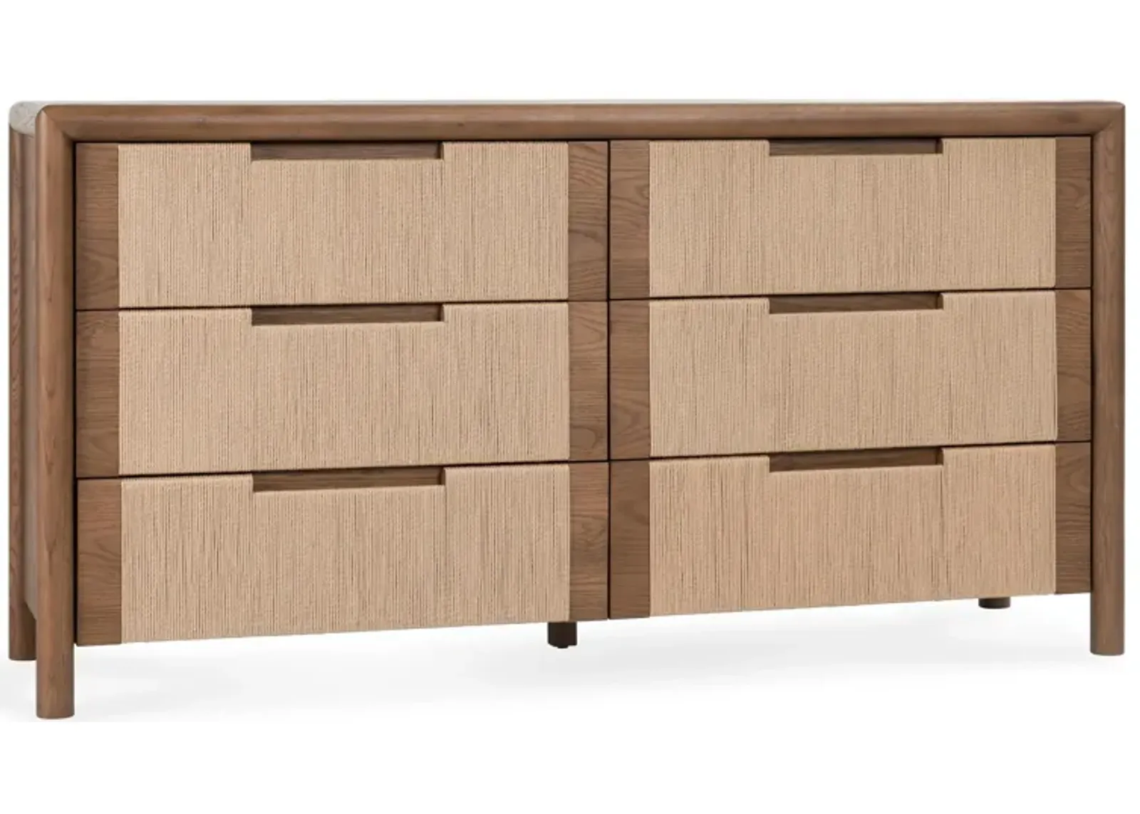 Corda Oak Wood 6-Drawer Dresser in Two-Tone Brown