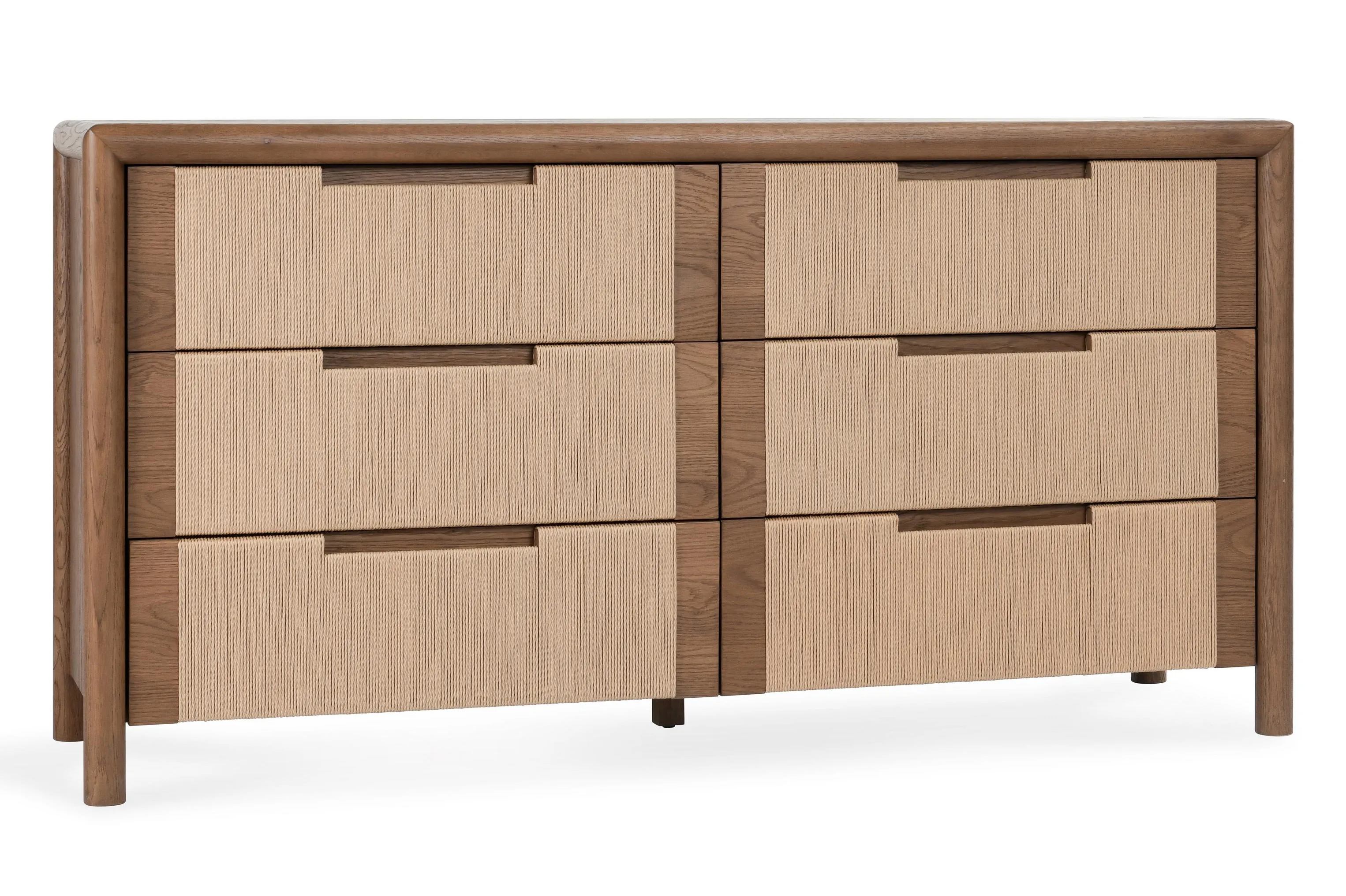 Corda Oak Wood 6-Drawer Dresser in Two-Tone Brown