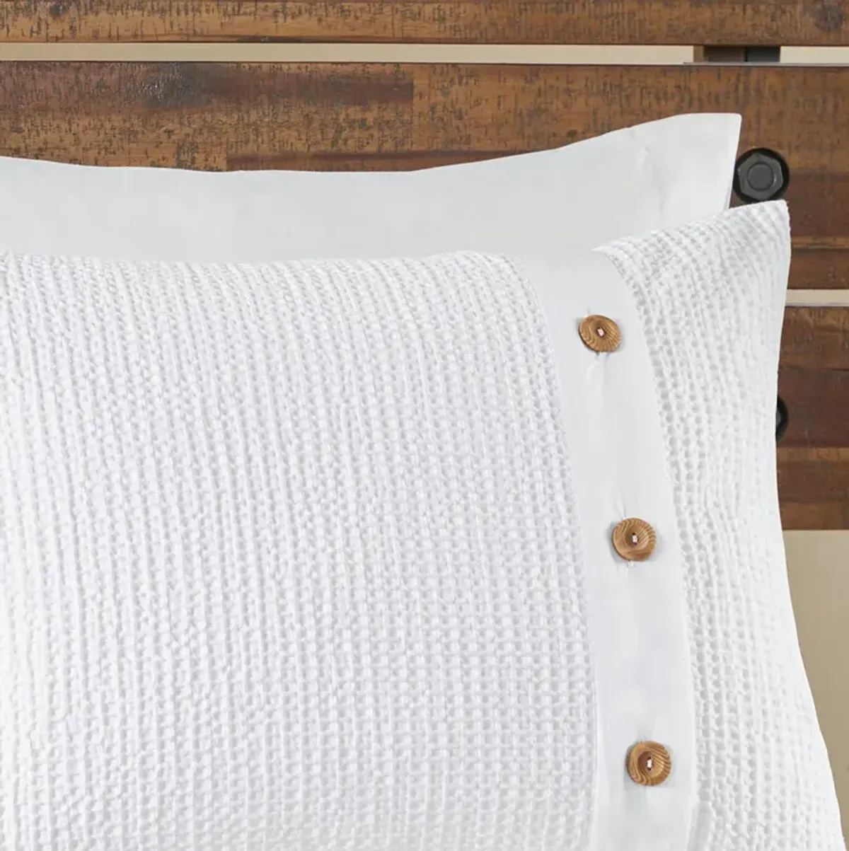 Madison Park Finley White 3 Piece Cotton Waffle Weave Duvet Cover Set