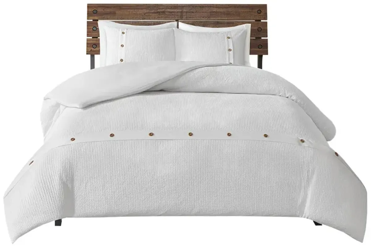 Madison Park Finley White 3 Piece Cotton Waffle Weave Duvet Cover Set