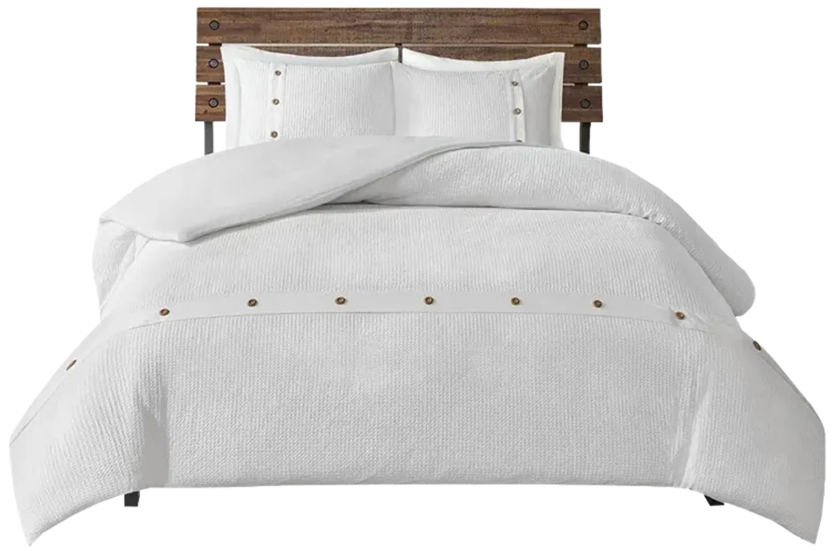 Madison Park Finley White 3 Piece Cotton Waffle Weave Duvet Cover Set