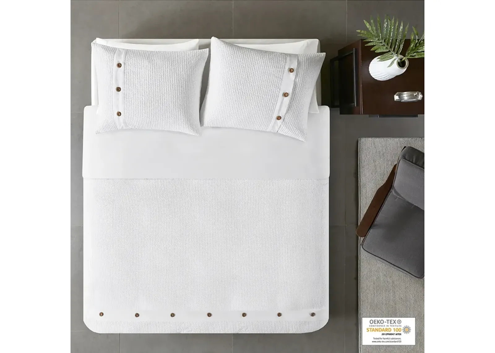 Madison Park Finley White 3 Piece Cotton Waffle Weave Duvet Cover Set