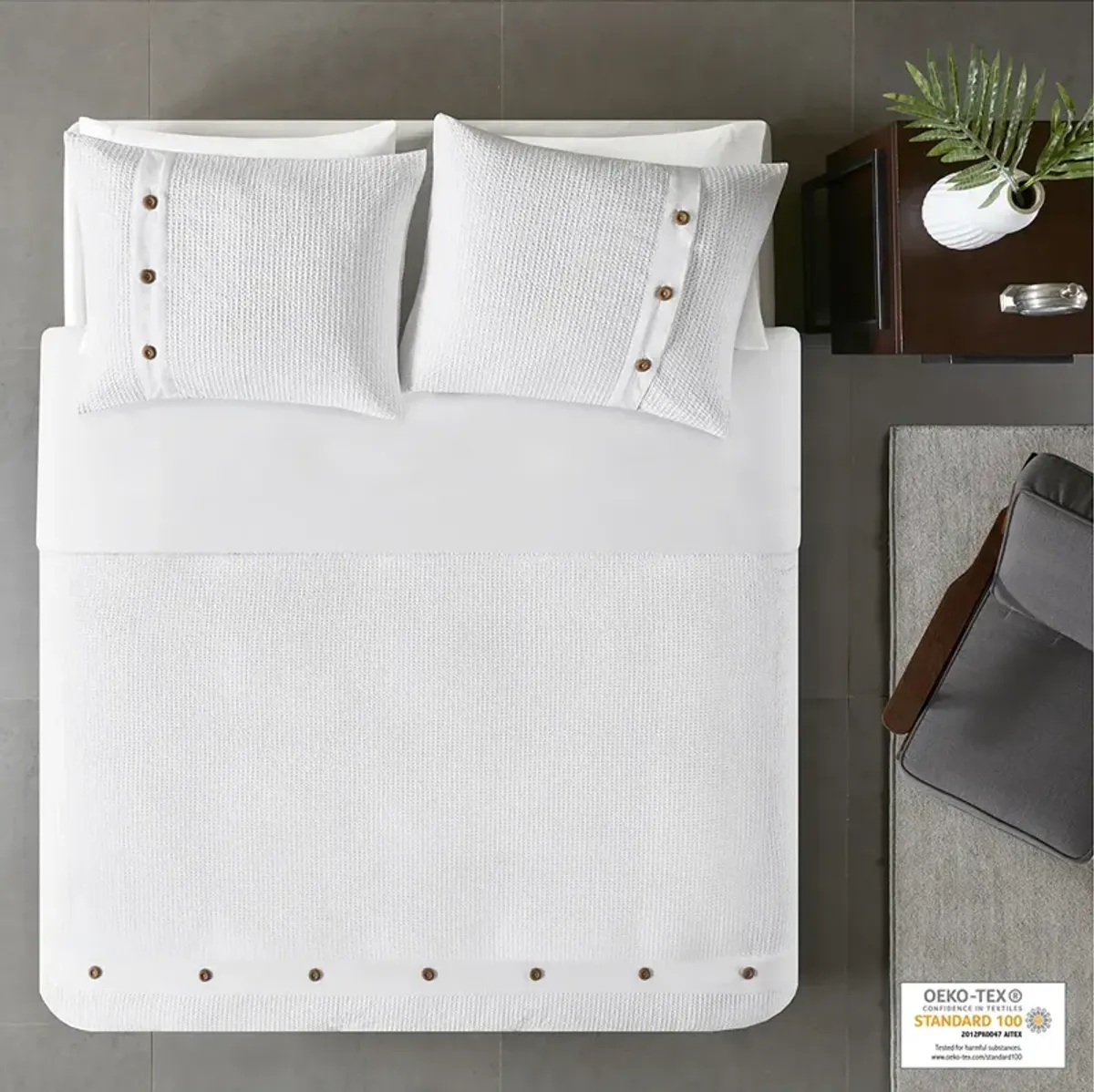 Madison Park Finley White 3 Piece Cotton Waffle Weave Duvet Cover Set