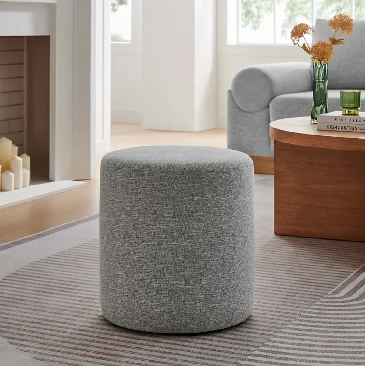 Callum 16" Round Woven Heathered Fabric Upholstered Ottoman by Modway