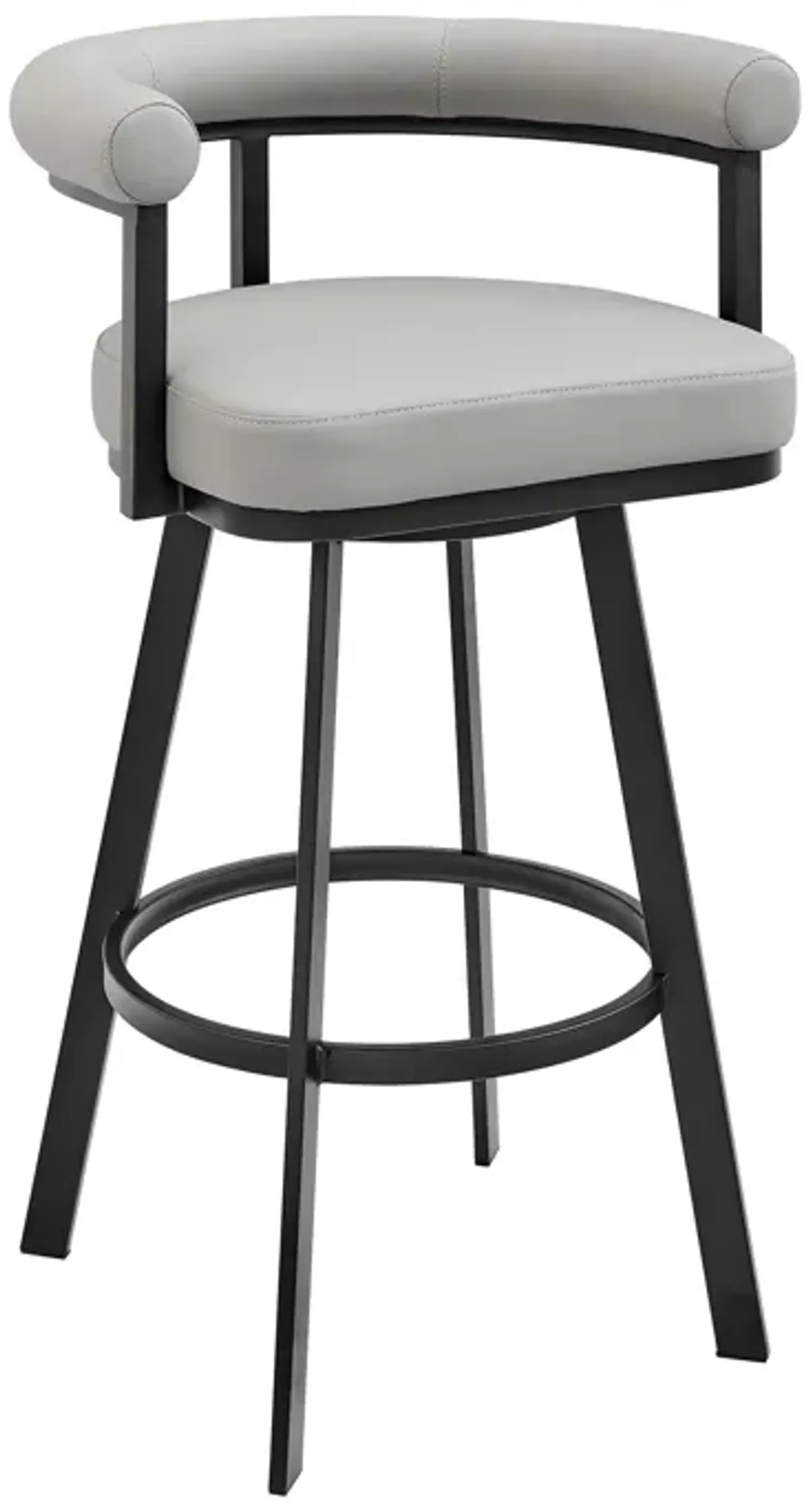 Nolagam Swivel Bar Stool in Black Metal with Light Gray Faux Leather