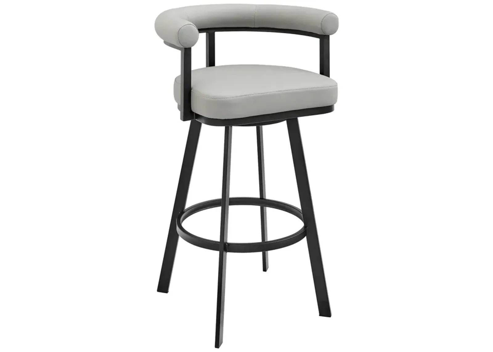 Nolagam Swivel Bar Stool in Black Metal with Light Gray Faux Leather