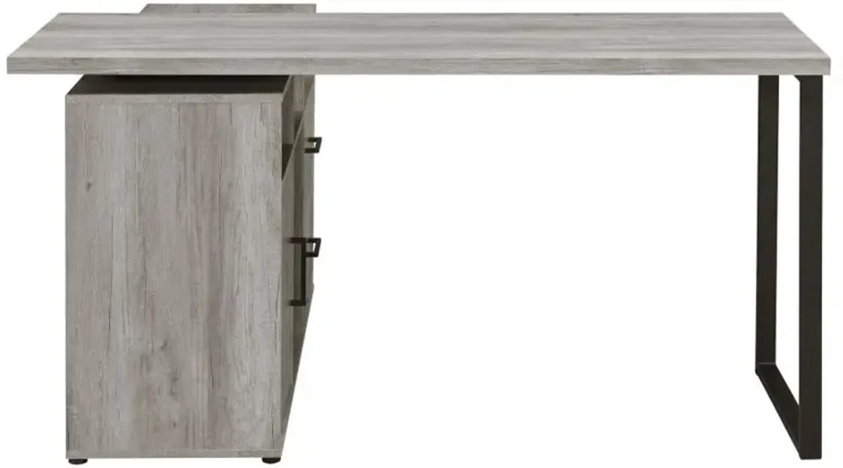 Abertillery L-Shape Office Desk with Storage Grey Driftwood