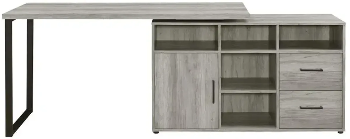 Abertillery L-Shape Office Desk with Storage Grey Driftwood