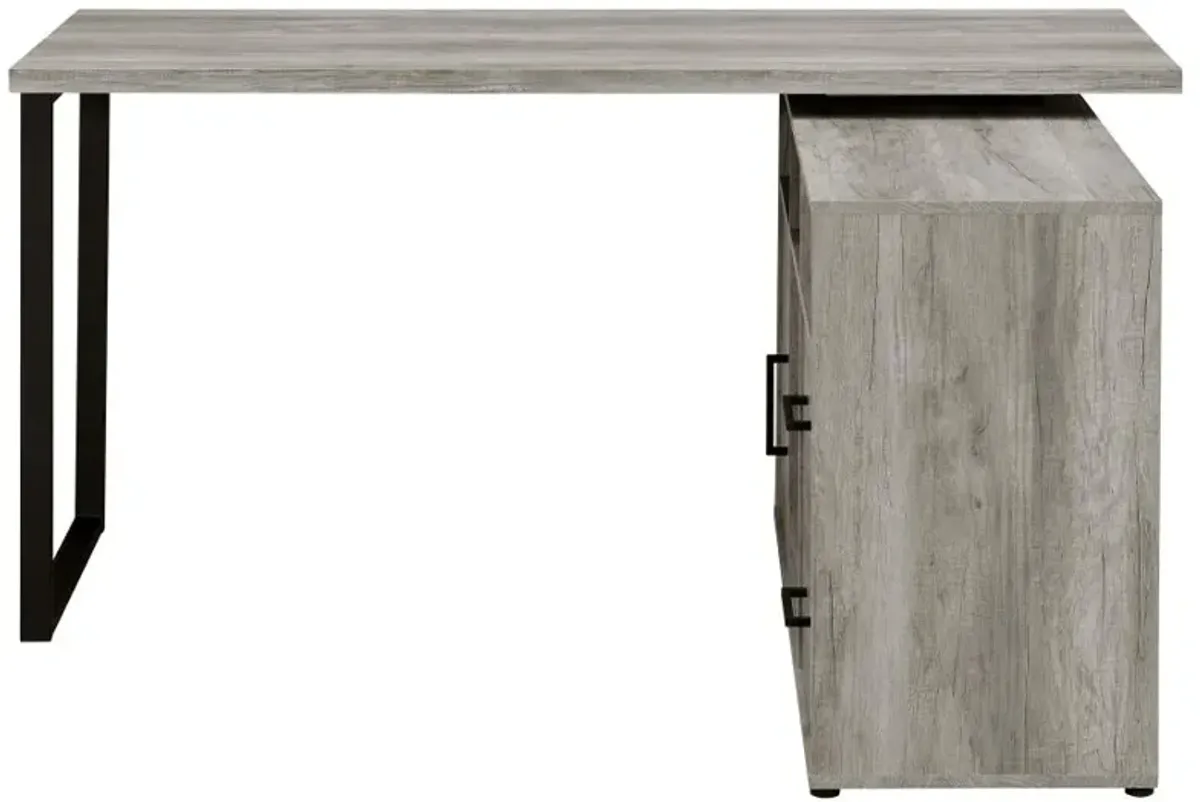 Abertillery L-Shape Office Desk with Storage Grey Driftwood