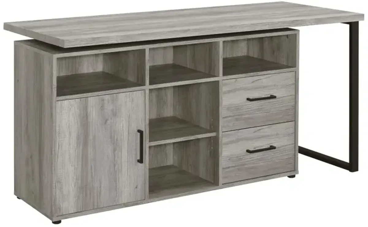 Abertillery L-Shape Office Desk with Storage Grey Driftwood