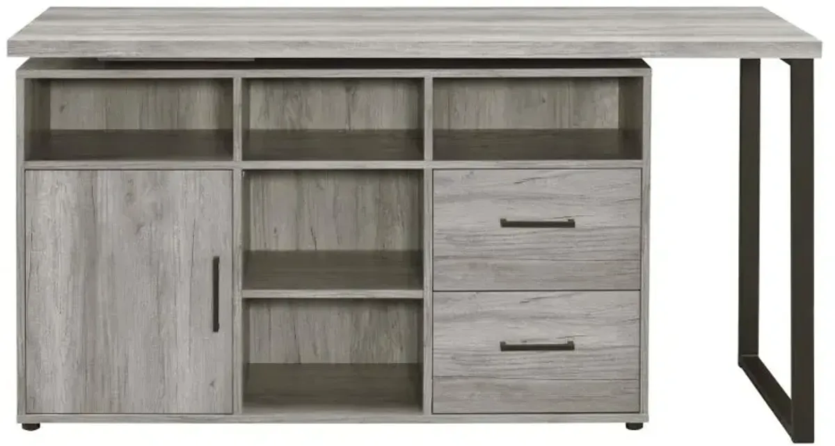 Abertillery L-Shape Office Desk with Storage Grey Driftwood