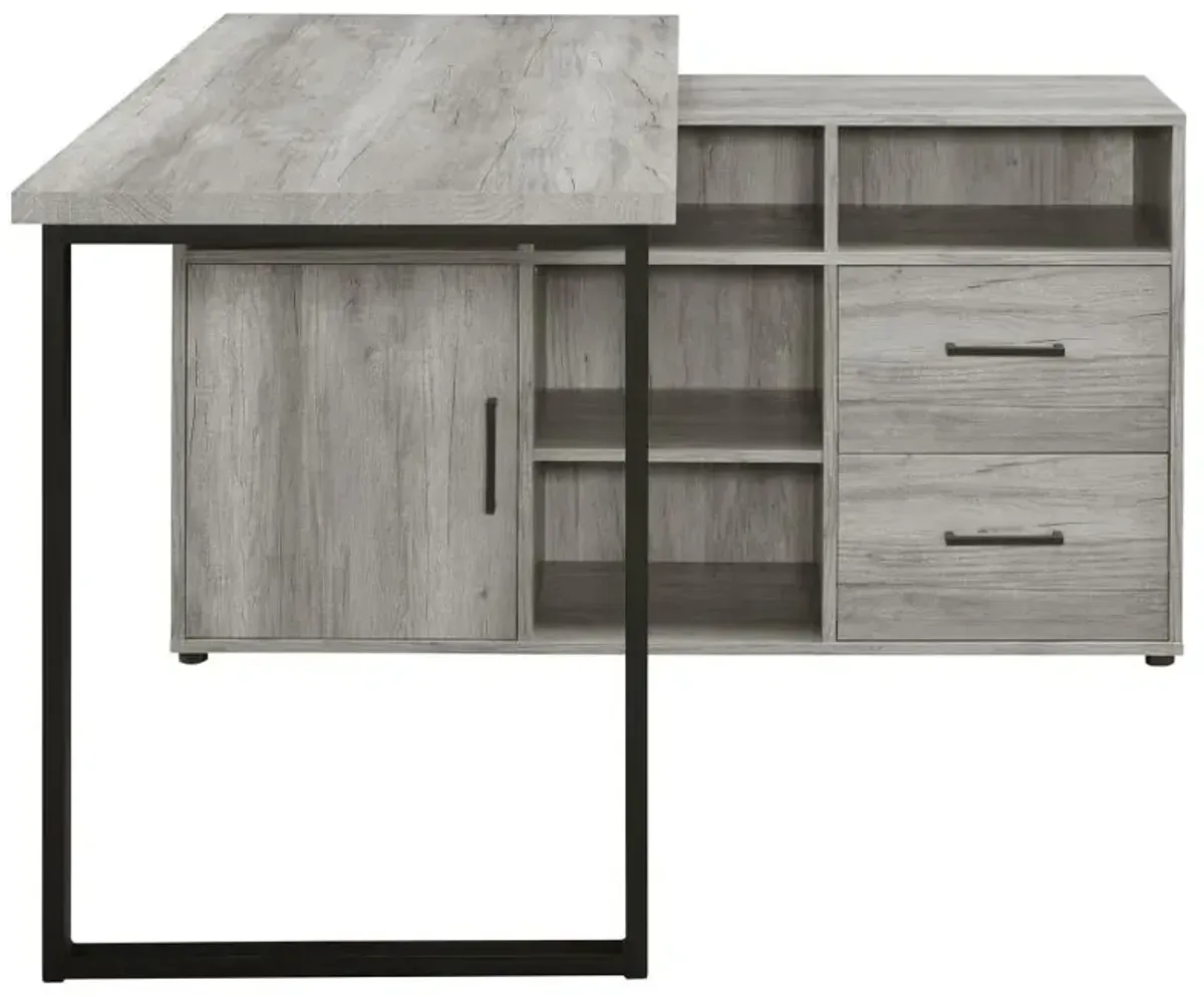 Abertillery L-Shape Office Desk with Storage Grey Driftwood