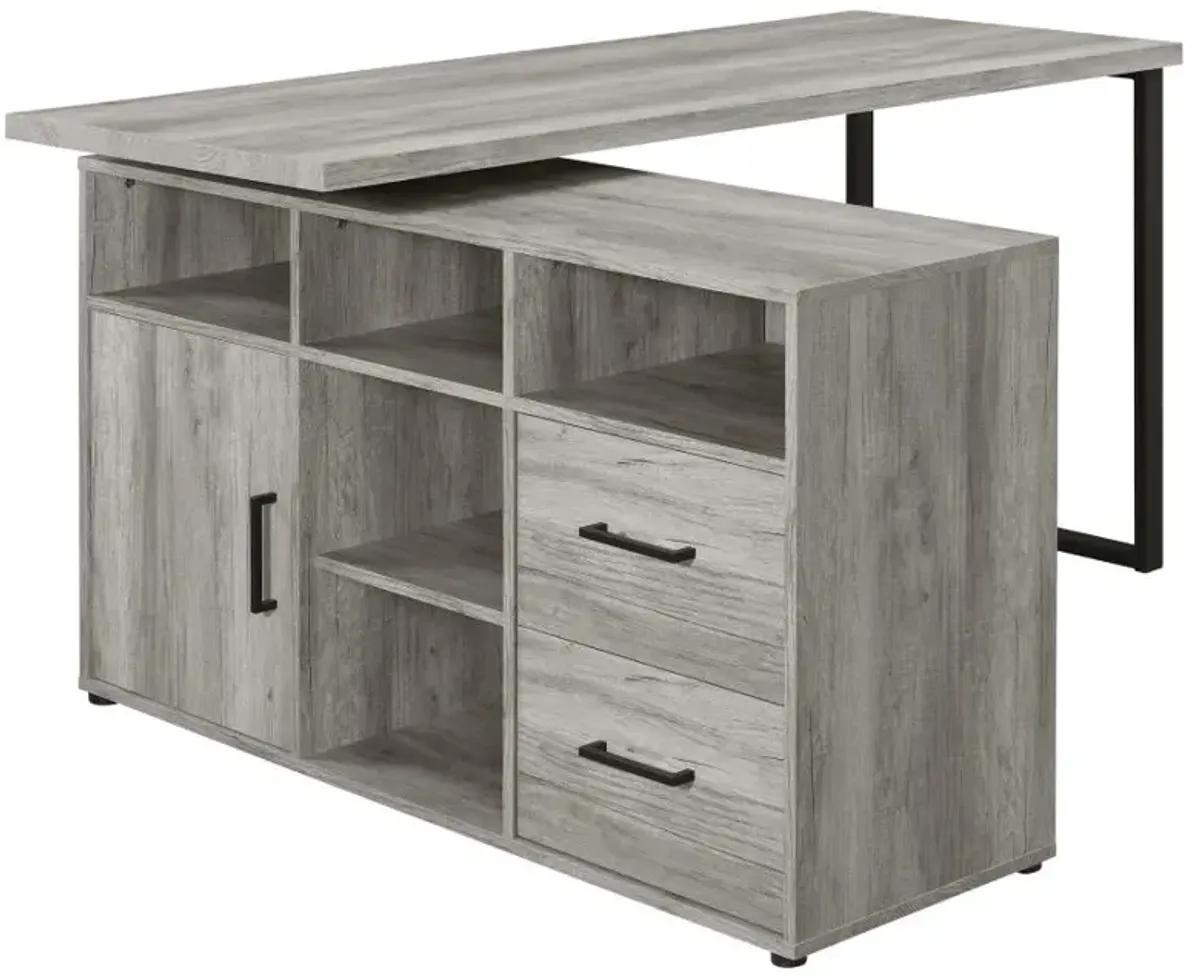 Abertillery L-Shape Office Desk with Storage Grey Driftwood