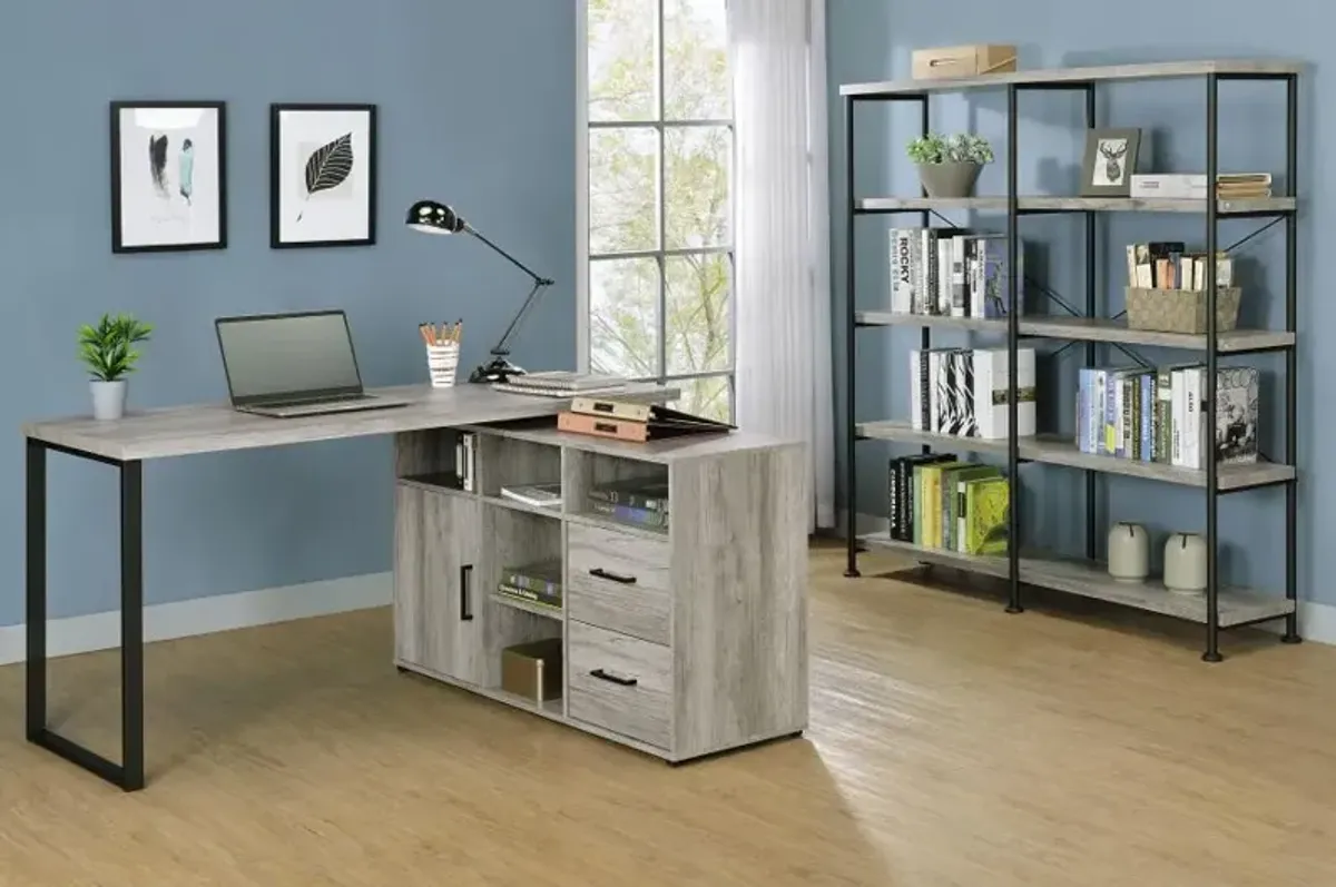 Abertillery L-Shape Office Desk with Storage Grey Driftwood