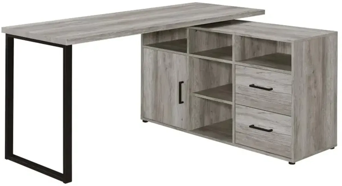 Abertillery L-Shape Office Desk with Storage Grey Driftwood