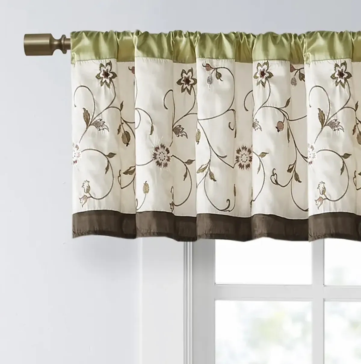 Madison Park Serene Green Embroidered Window Valance