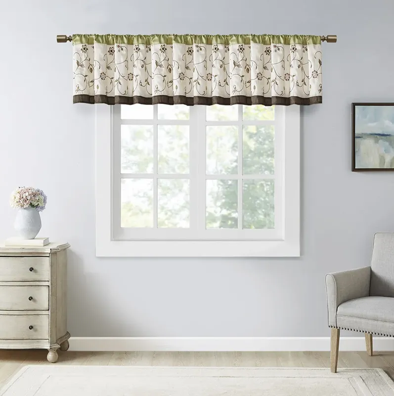 Madison Park Serene Green Embroidered Window Valance