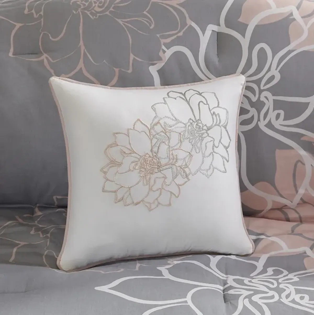 Madison Park Lola Grey/Peach Comforter Set