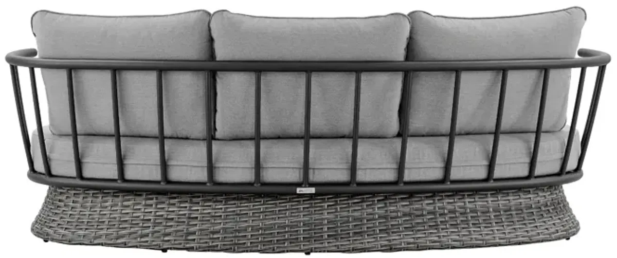 Monk 4 Piece Outdoor Patio Furniture Set in Black Aluminum and Gray Wicker with Gray Cushions