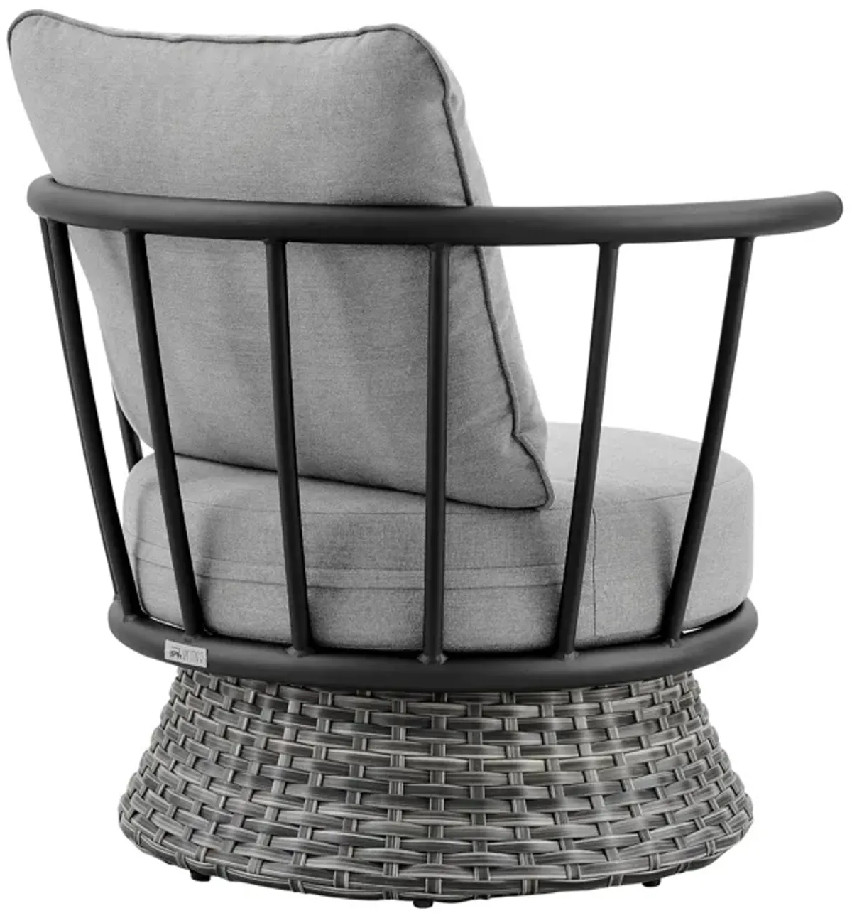 Monk 4 Piece Outdoor Patio Furniture Set in Black Aluminum and Gray Wicker with Gray Cushions