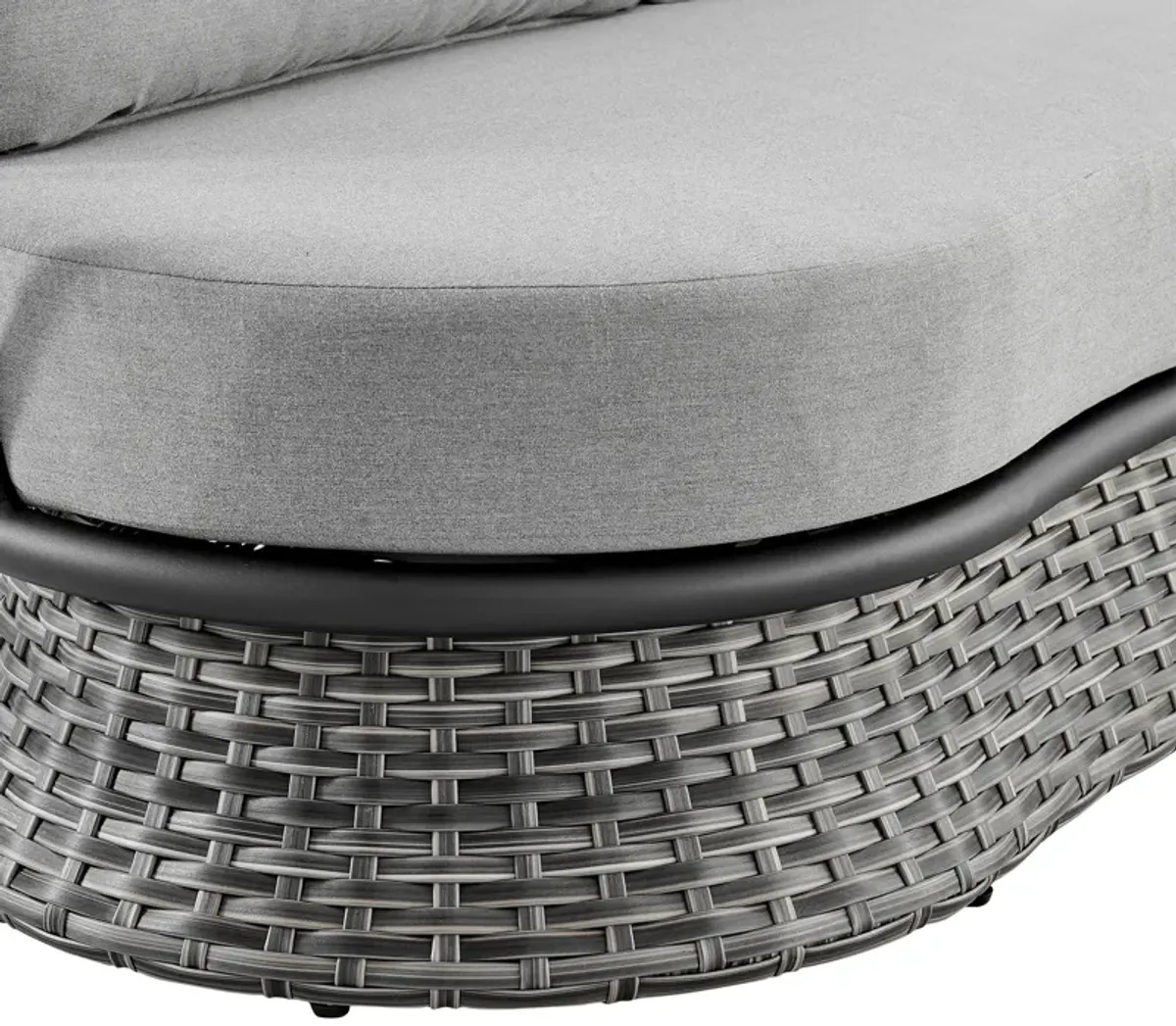 Monk 4 Piece Outdoor Patio Furniture Set in Black Aluminum and Gray Wicker with Gray Cushions