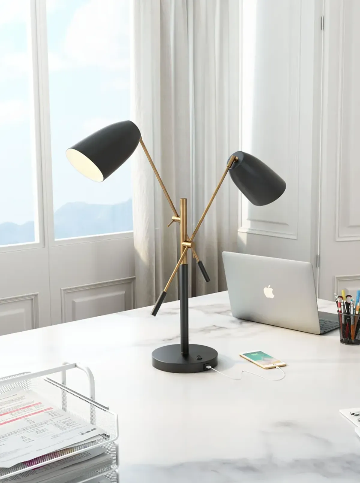 Tanner Table Lamp Black & Brass