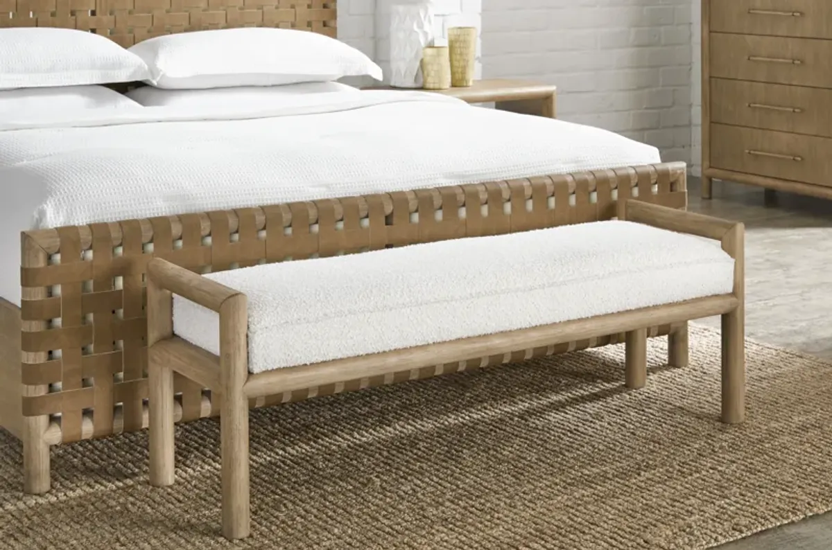 Dorsey Boucle Upholstered Wooden Bench in Granola and Ricotta