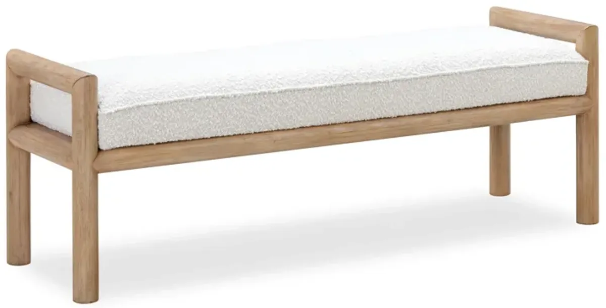 Dorsey Boucle Upholstered Wooden Bench In Granola And Ricotta