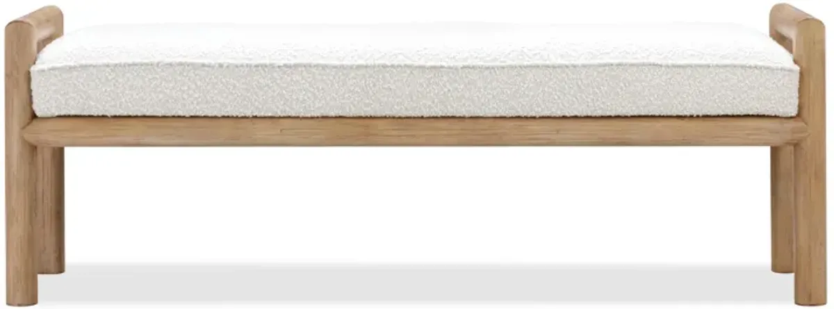 Dorsey Boucle Upholstered Wooden Bench In Granola And Ricotta
