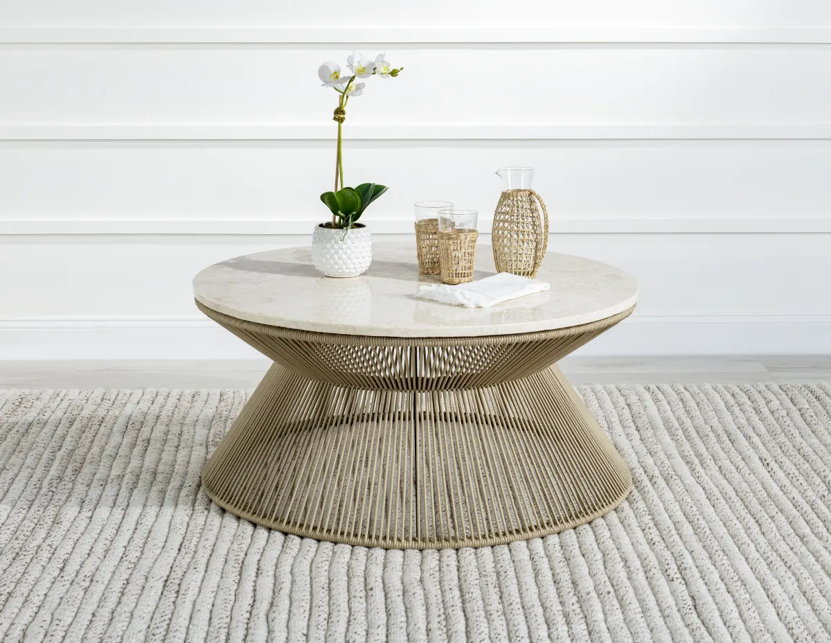 Biscayne Rope Cocktail Table W Travertine Top