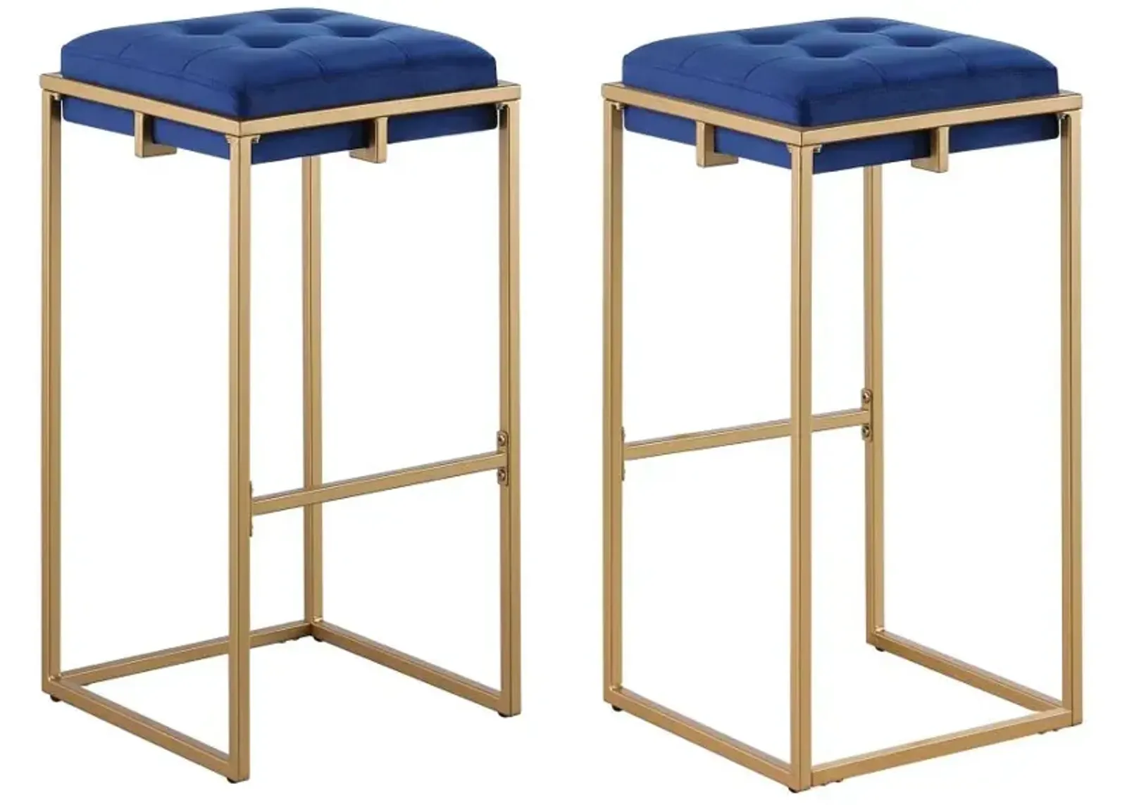 Nadia Square Padded Seat Bar Stool (Set of 2) Blue and Gold