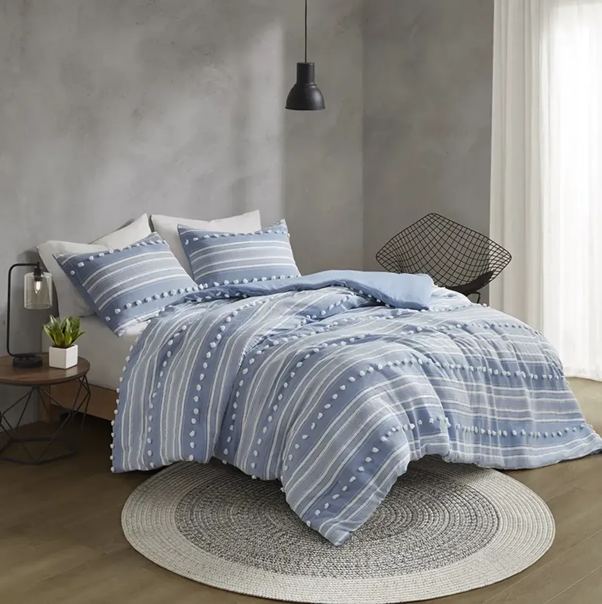 Rowan Striped Clipped Jacquard Comforter Set