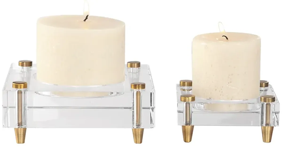 Claire Crystal Block Candleholders, S/2