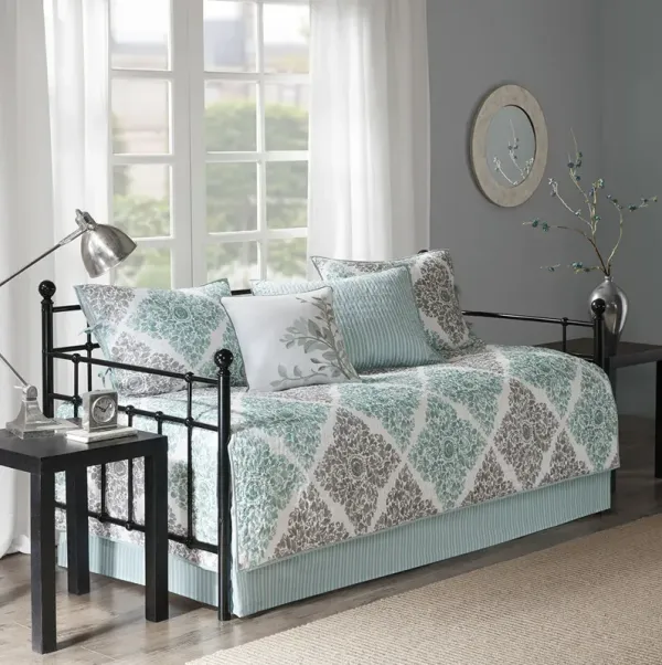 Madison Park Claire Aqua 6 Piece Reversible Daybed Cover Set