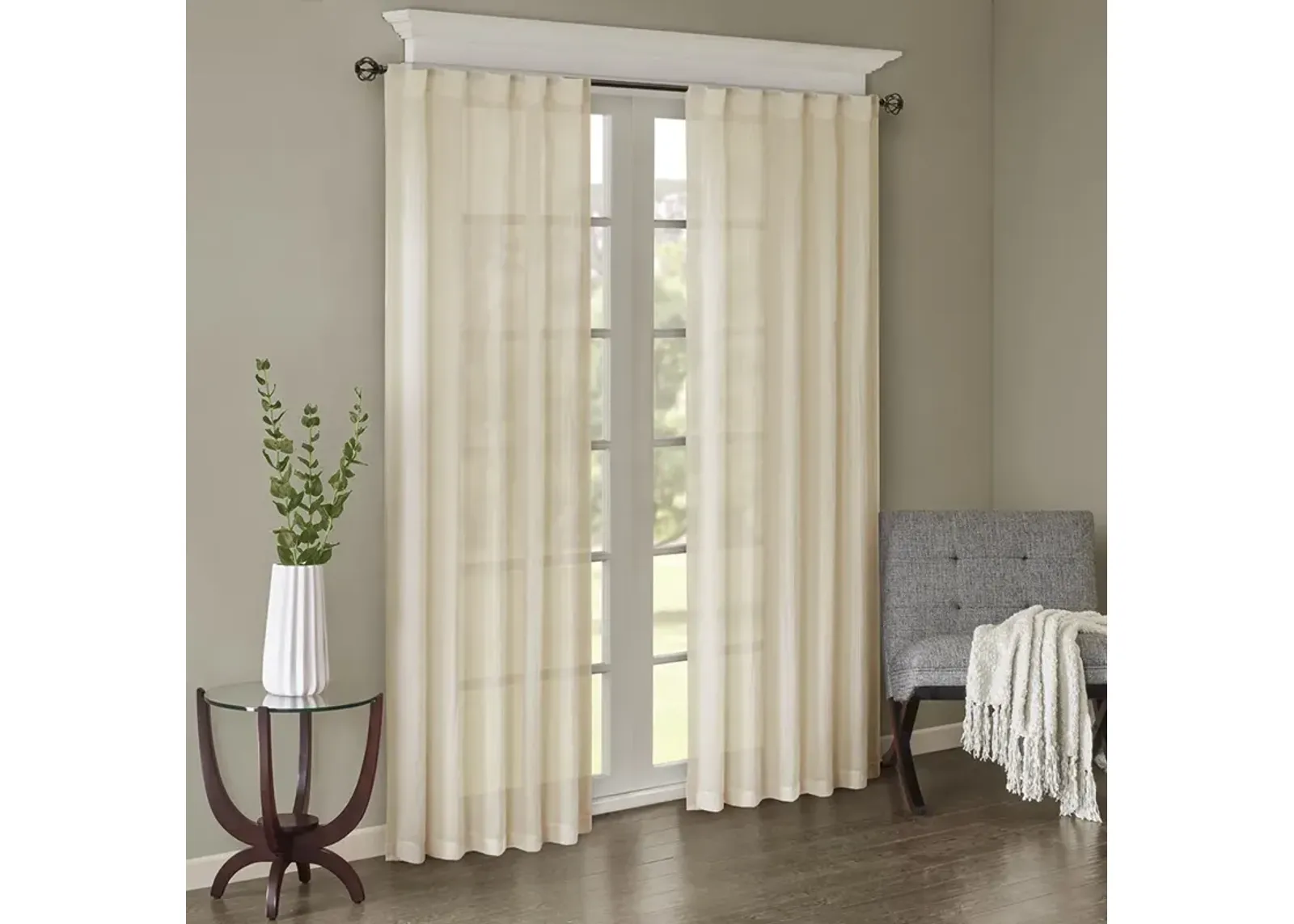 Madison Park Harper Cream Solid Crushed Curtain Panel Pair