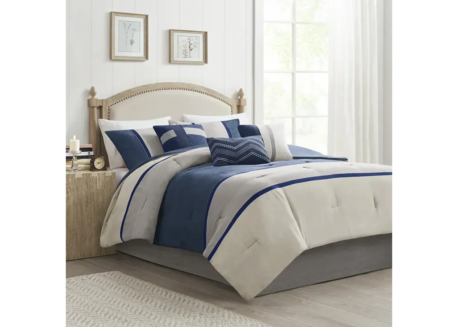 Madison Park Palisades Blue 7 Piece Faux Suede Comforter Set