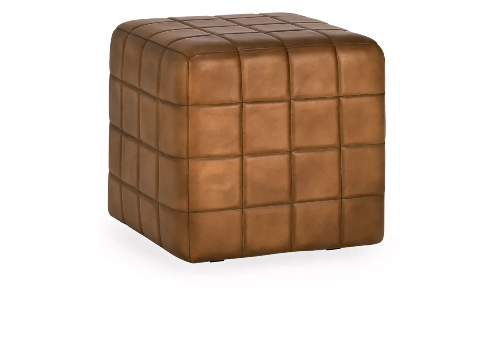 Carlo 18" Leather Ottoman in Camel