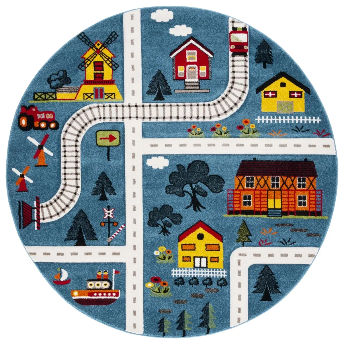 CAROUSEL KIDS 197 BLUE  8' x 8' Round Round Rug