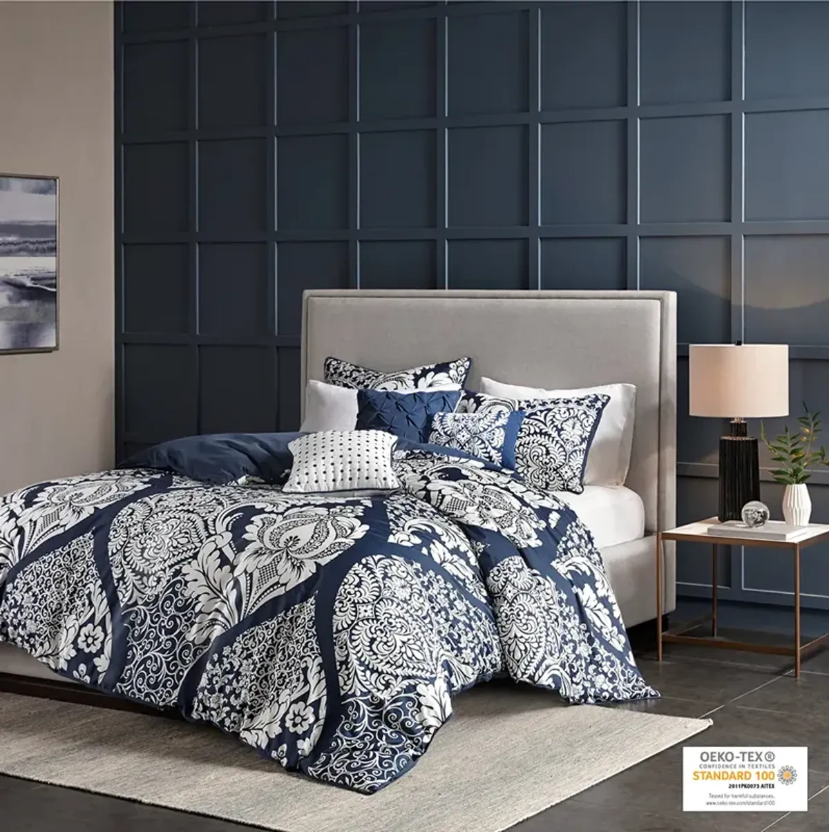 Madison Park Vienna Indigo 6 Piece Printed Duvet Cover Set