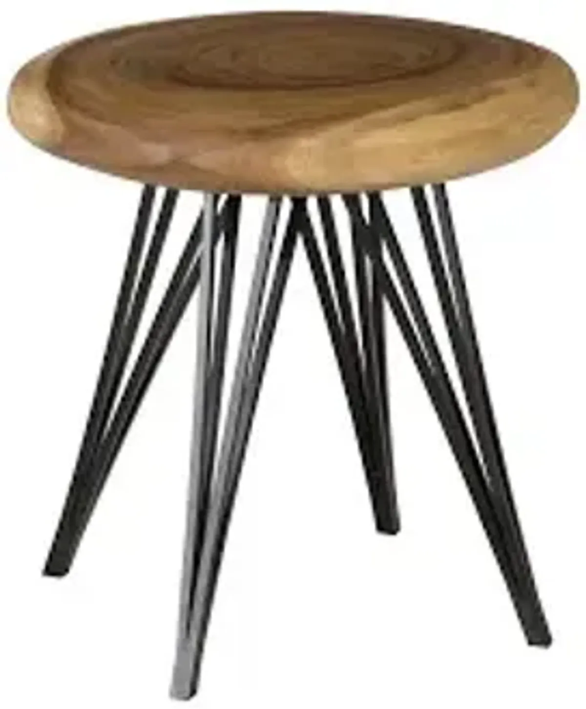 string stool on black metal legs, chamcha wood, natural