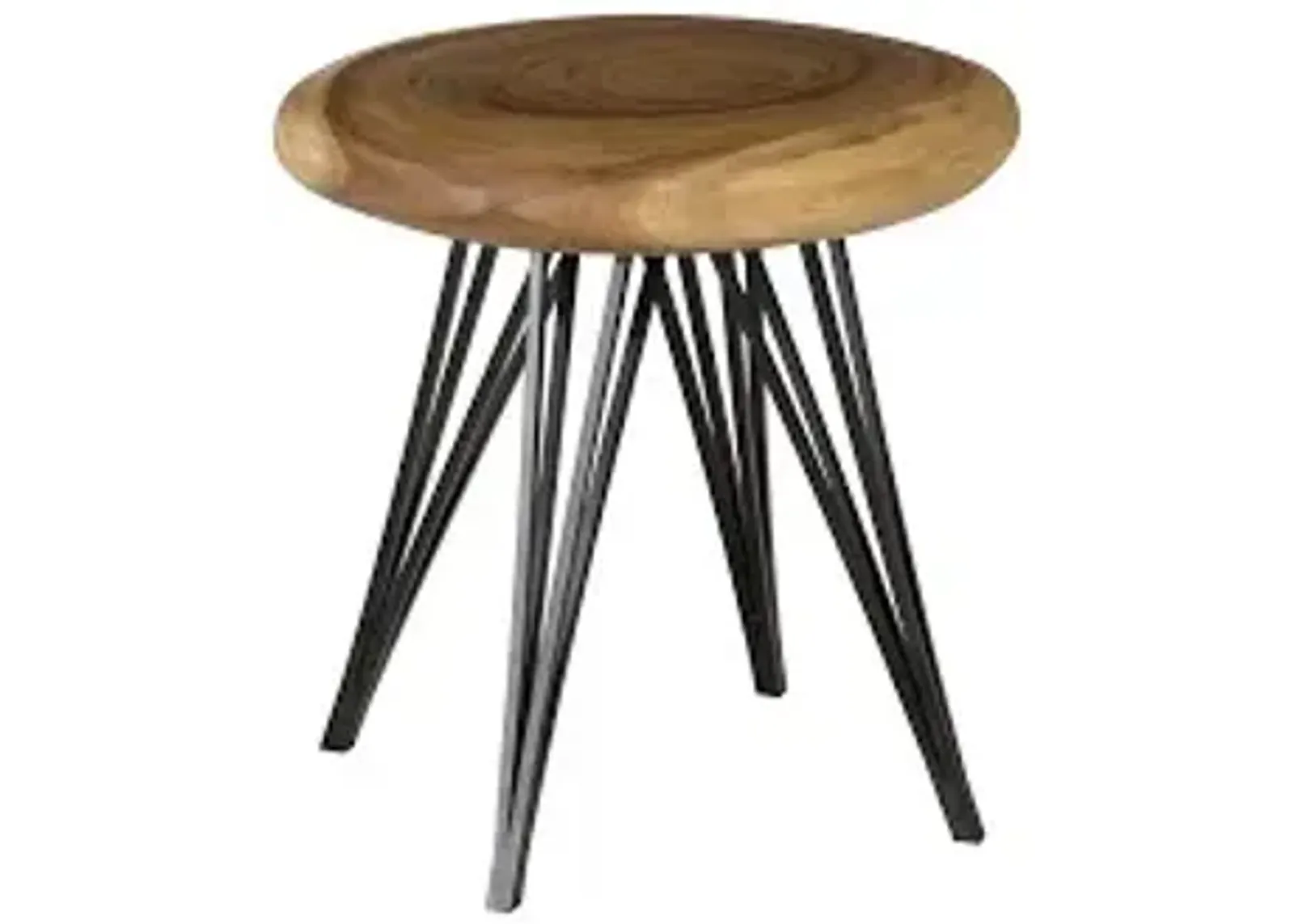 string stool on black metal legs, chamcha wood, natural