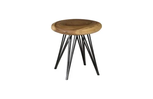 string stool on black metal legs, chamcha wood, natural