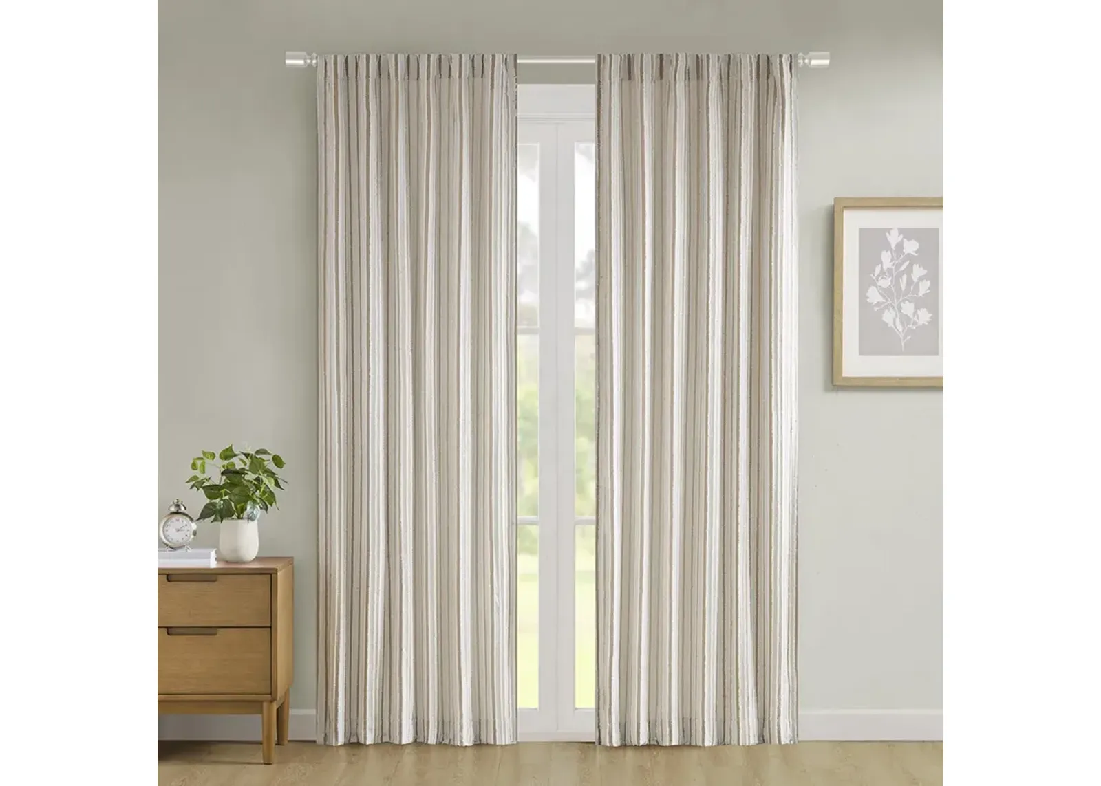 Clipped Jacquard Light Filtering Rod Pocket/Back Tab Single Curtain Panel