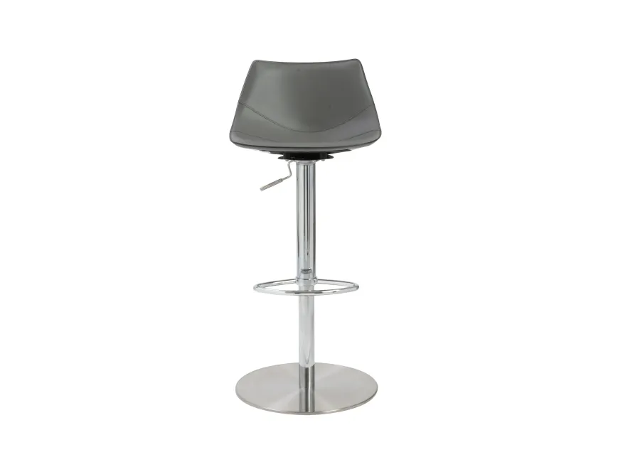 Rudy Adjustable Swivel Bar/Counter Stool in Gray with Brushed Stainless Steel Base