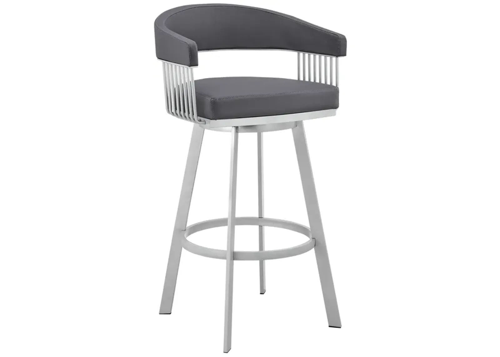 Bronson 29" Slate Grey Faux Leather and Silver Metal Bar Stool