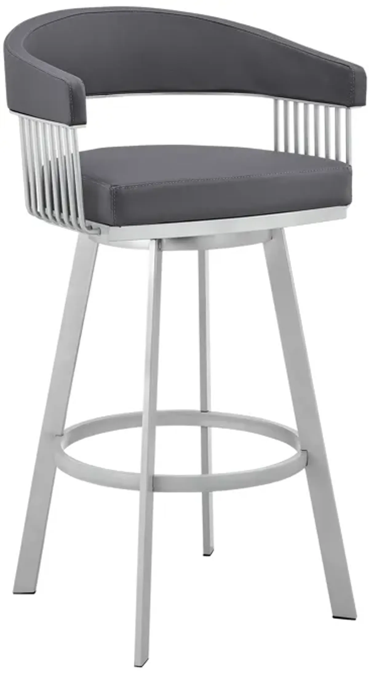 Bronson 29" Slate Grey Faux Leather and Silver Metal Bar Stool