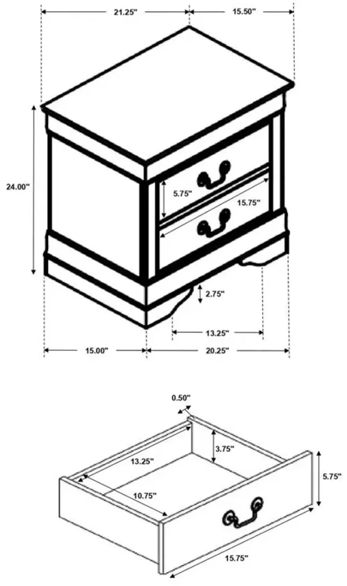 Louis Philippe 2-drawer Nightstand Cappuccino