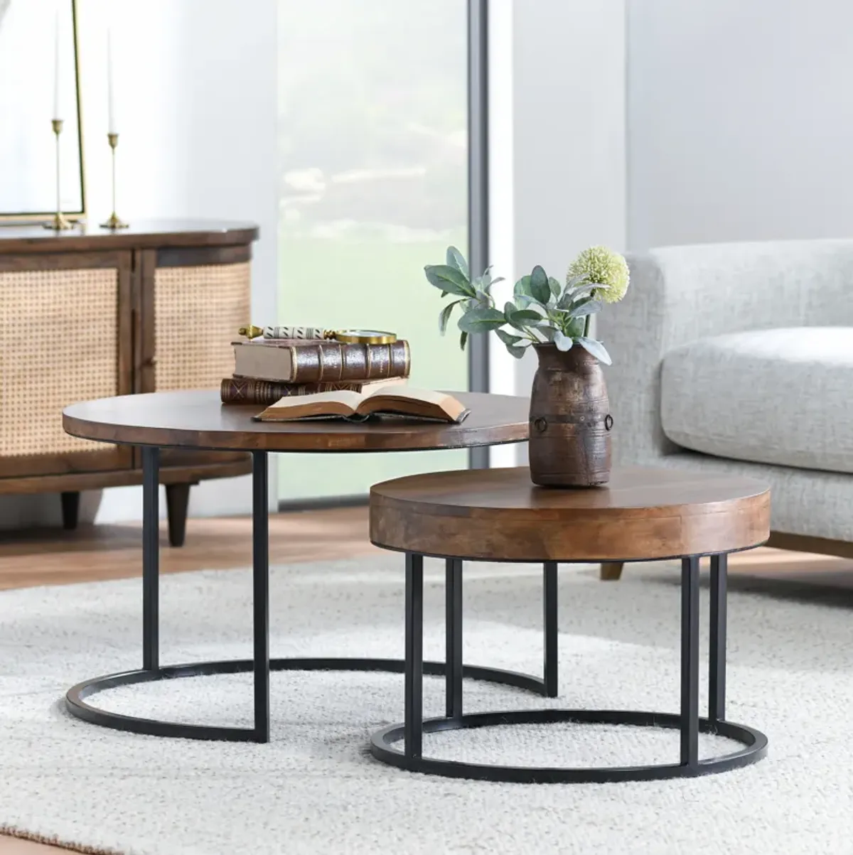 Emma Table Set of 2 Nesting Tables in Natural Brown