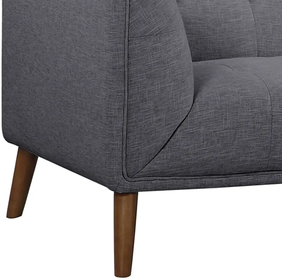 Hudson Mid-Century Button-Tufted Loveseat in Dark Gray Linen and Walnut Legs