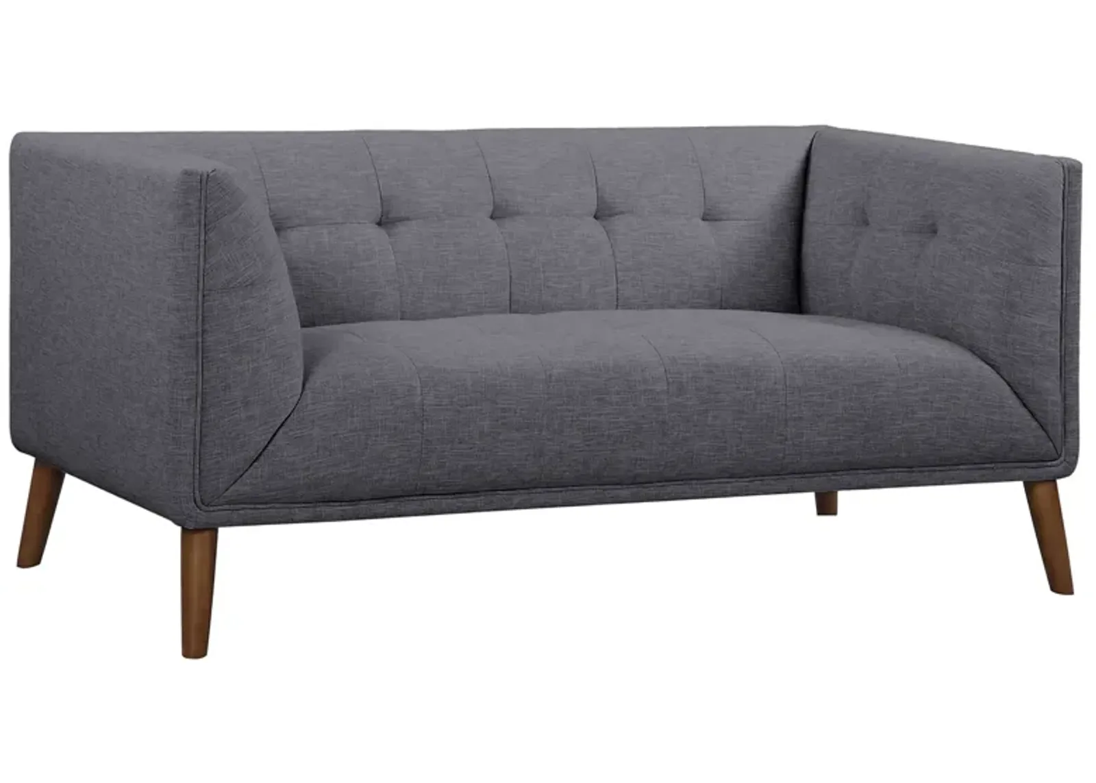 Hudson Mid-Century Button-Tufted Loveseat in Dark Gray Linen and Walnut Legs